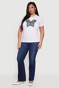 Plus Butterfly Studded Denim Patch Tee