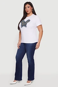 Plus Butterfly Studded Denim Patch Tee