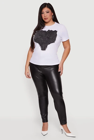 Plus Frayed Denim Heart Patch Tee