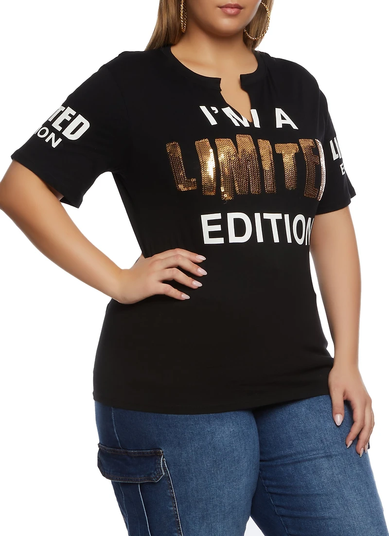 Plus Sequin Limited Edition Graphic T Shirt