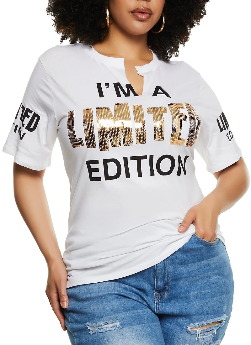 Plus Sequin Limited Edition Graphic T Shirt
