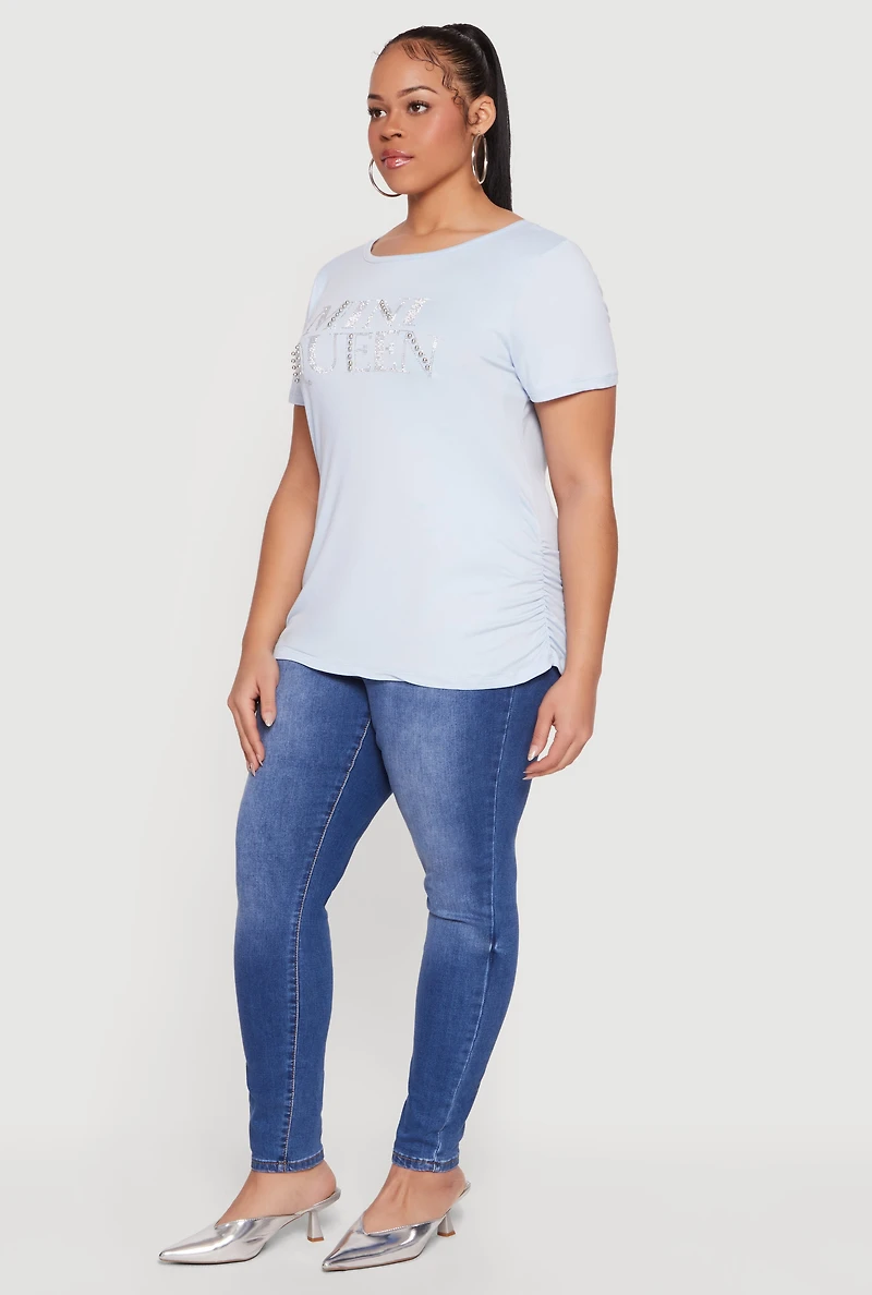 Plus Mini Queen Rhinestone Studded Tee