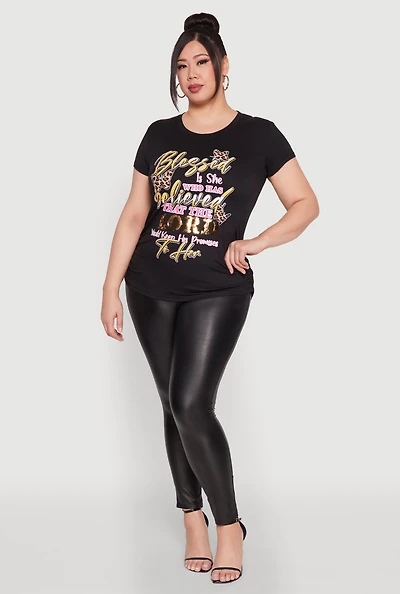 Plus Blessed Is She Ruched Graphic Tee