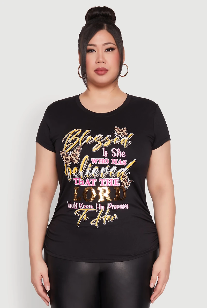 Plus Blessed Is She Ruched Graphic Tee