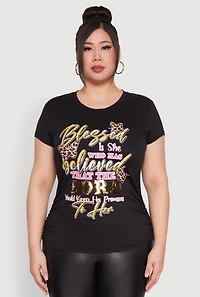Plus Blessed Is She Ruched Graphic Tee