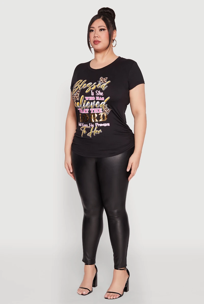 Plus Blessed Is She Ruched Graphic Tee