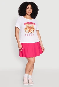 Womens Plus Rib Knit Lets Go Girls Graphic Tee, White,