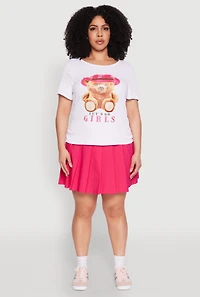 Womens Plus Rib Knit Lets Go Girls Graphic Tee, White,