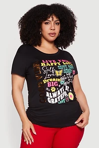 Plus Sequin Good Vibes Graphic Side Ruched Tee