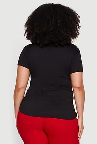 Plus Sequin Good Vibes Graphic Side Ruched Tee