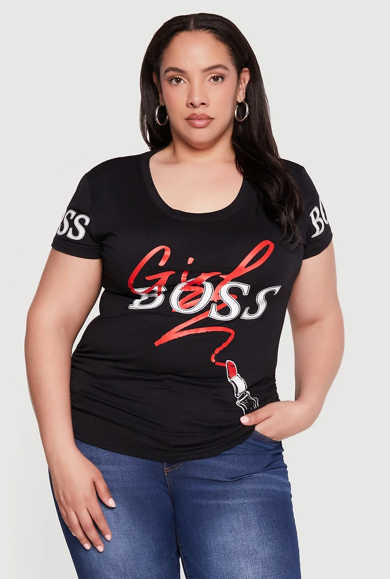 Plus Girl Boss Lipstick Graphic Top