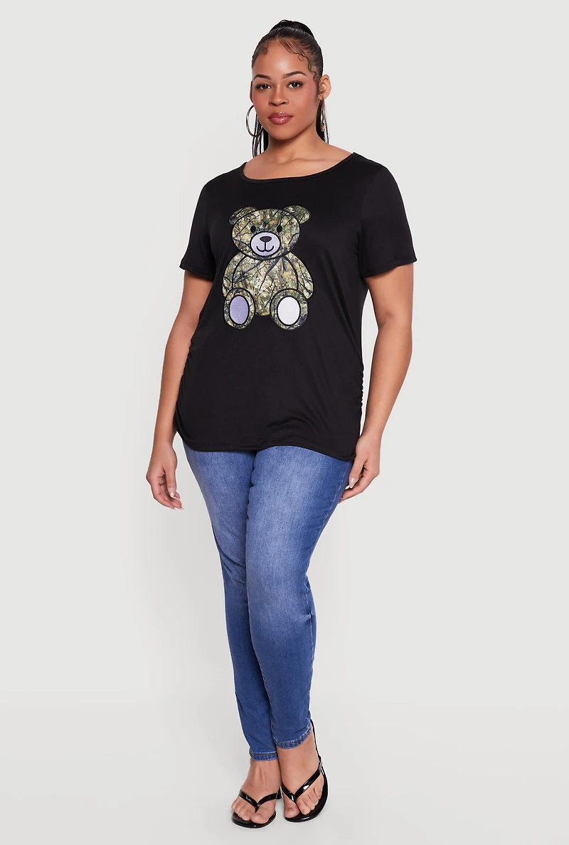 Plus Camo Teddy Bear Patch Graphic Tee