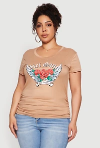 Plus Rhinestone Rose Girl Gang Los Angeles Graphic Tee