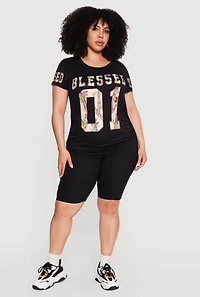 Plus Blessed 01 Camo Graphic Print Side Ruched Tee