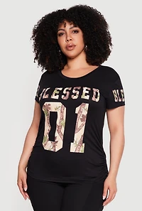 Plus Blessed 01 Camo Graphic Print Side Ruched Tee