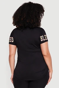 Plus Blessed 01 Camo Graphic Print Side Ruched Tee