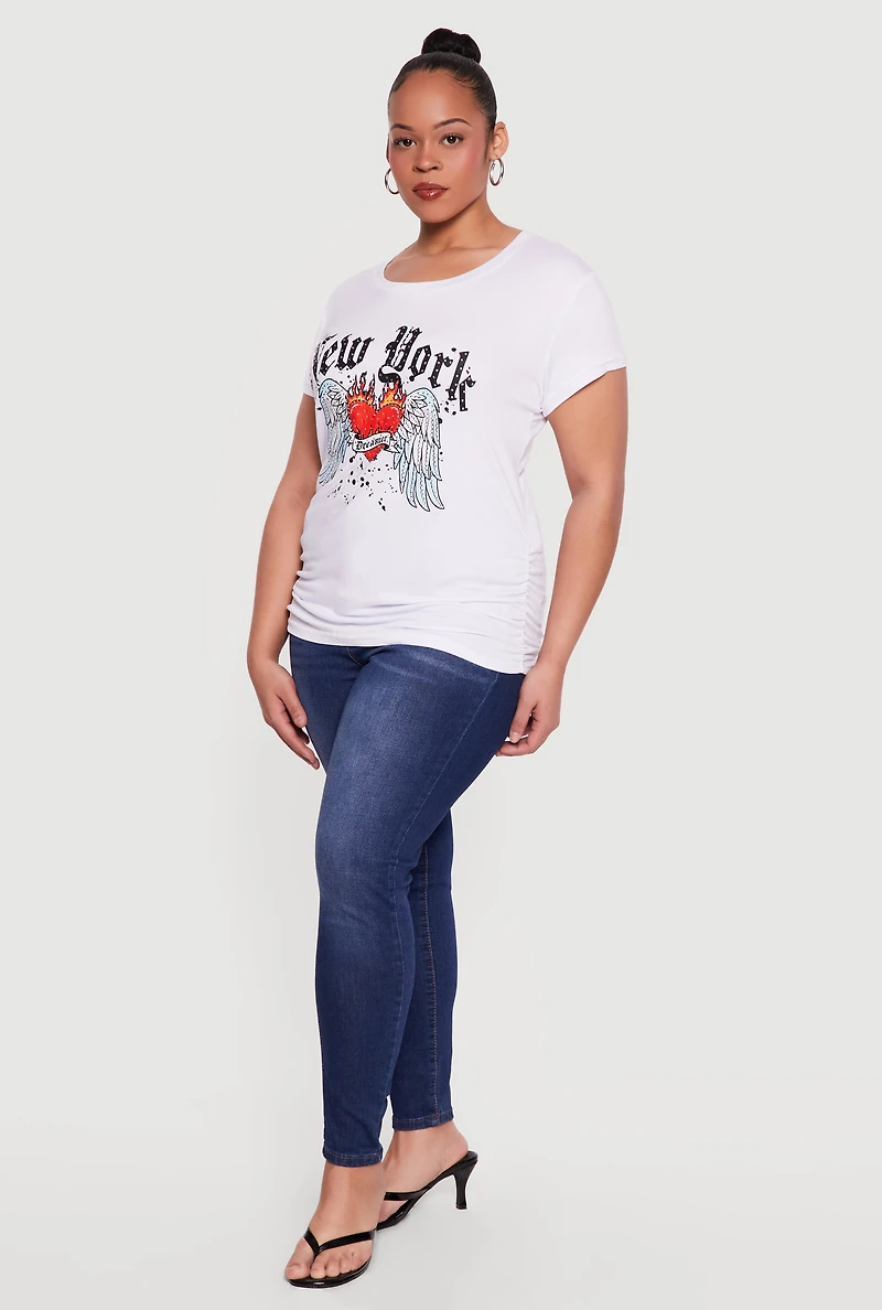 Plus New York Dreamer Graphic Side Ruched Tee