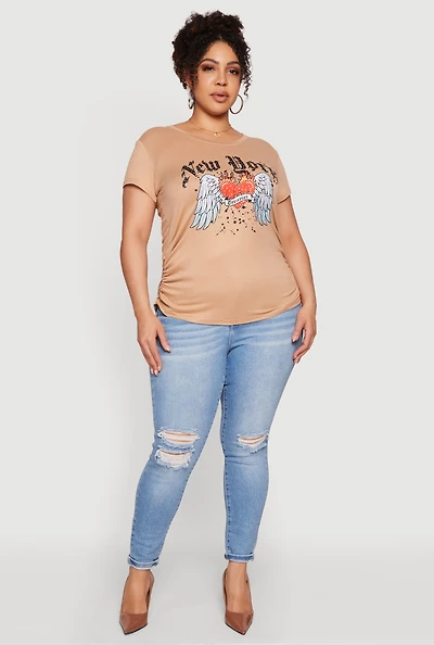 Plus New York Dreamer Graphic Side Ruched Tee