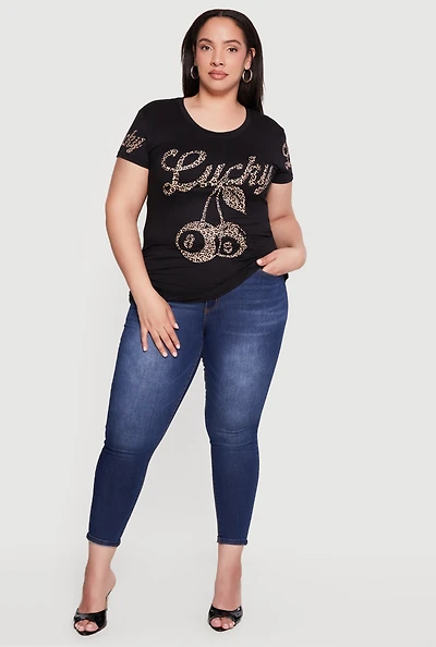 Plus Lucky Animal Print Graphic Ruched T-Shirt