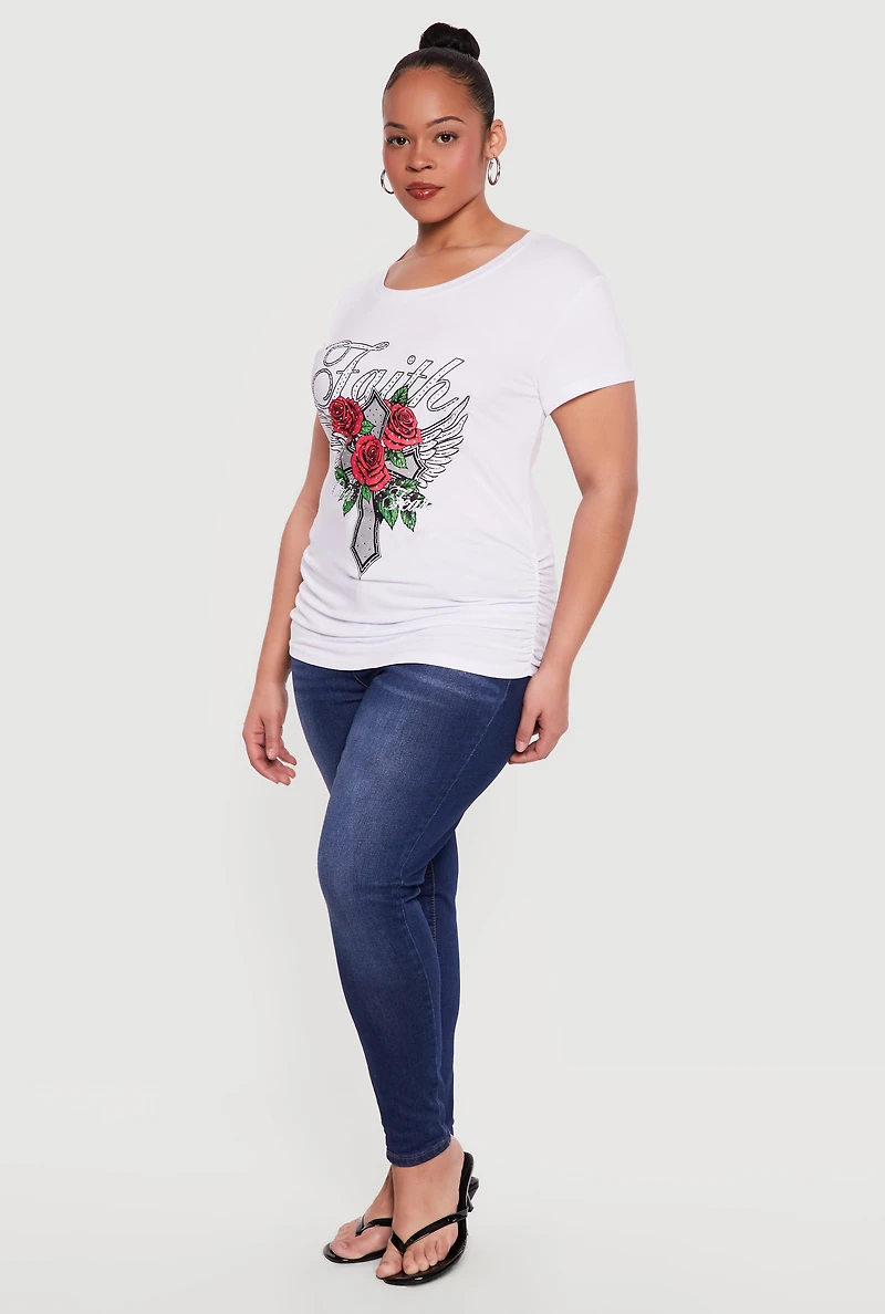 Plus Faith Over Fear Ruched Side Graphic Tee