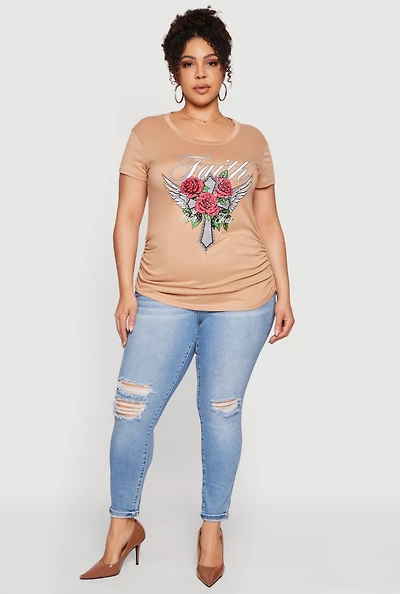Plus Faith Over Fear Ruched Side Graphic Tee