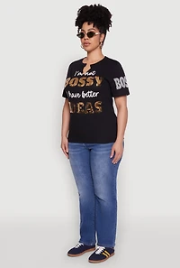 Womens Plus Sequin Bossy Ideas Graphic Tee, 1X