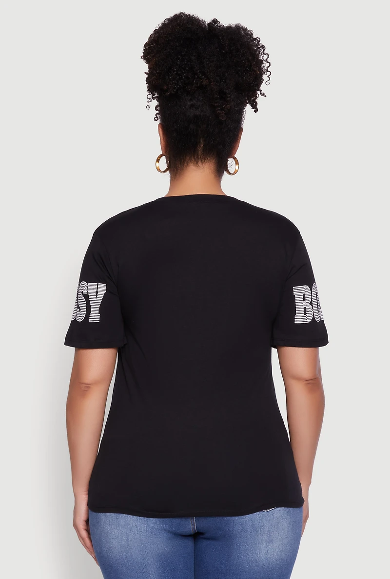 Womens Plus Sequin Bossy Ideas Graphic Tee, 1X