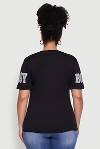 Womens Plus Sequin Bossy Ideas Graphic Tee, 1X