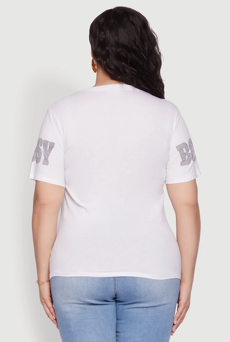 Womens Plus Sequin Bossy Ideas Graphic Tee, White,