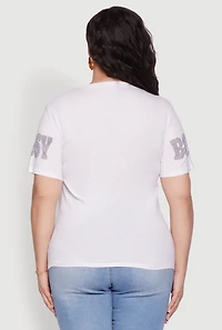 Womens Plus Sequin Bossy Ideas Graphic Tee, White,