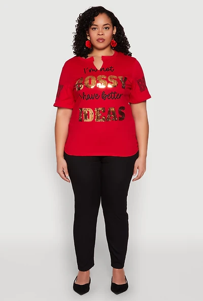 Plus Sequin Bossy Ideas Graphic Tee