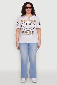 Womens Plus Size Sequin Smile More Graphic Tee, White, Size 1X