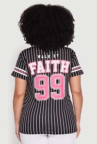 Womens Plus Walk By Faith 99 Pinstripe Baseball Jersey,