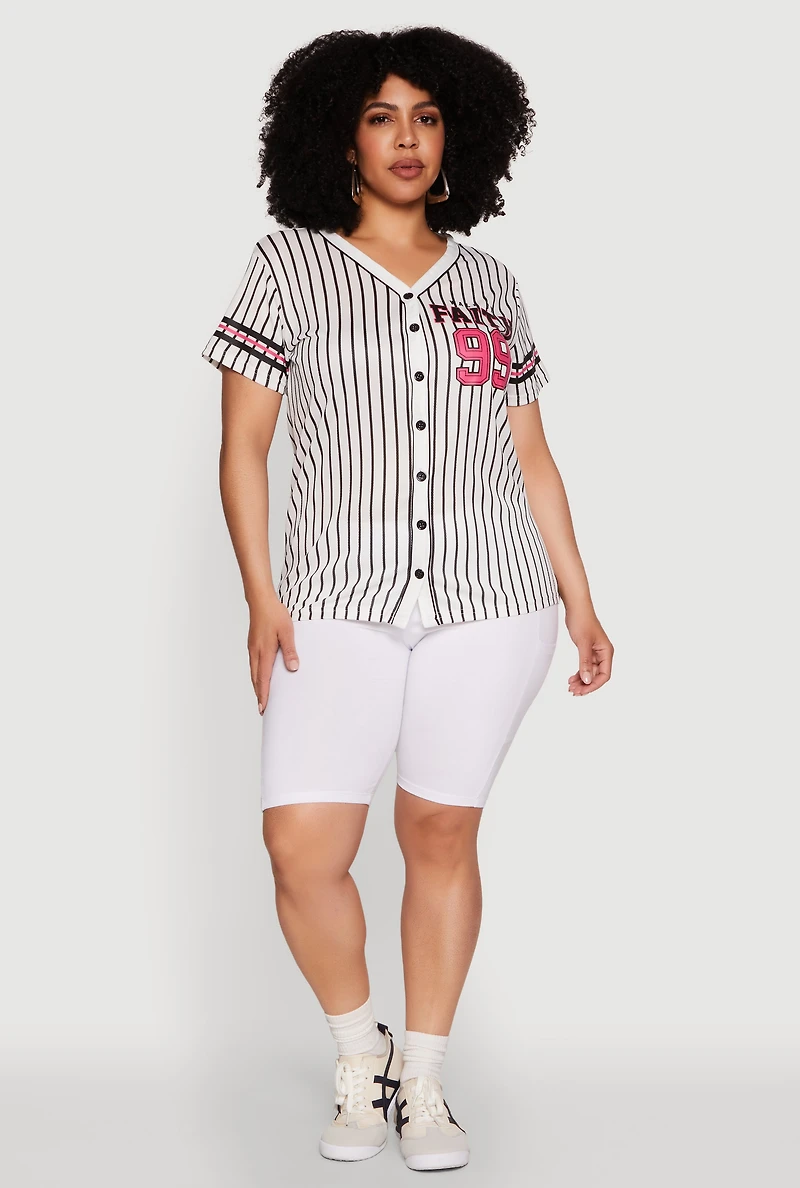 Womens Plus Size Walk By Faith 99 Pinstripe Baseball Jersey, Multi, Size 1X