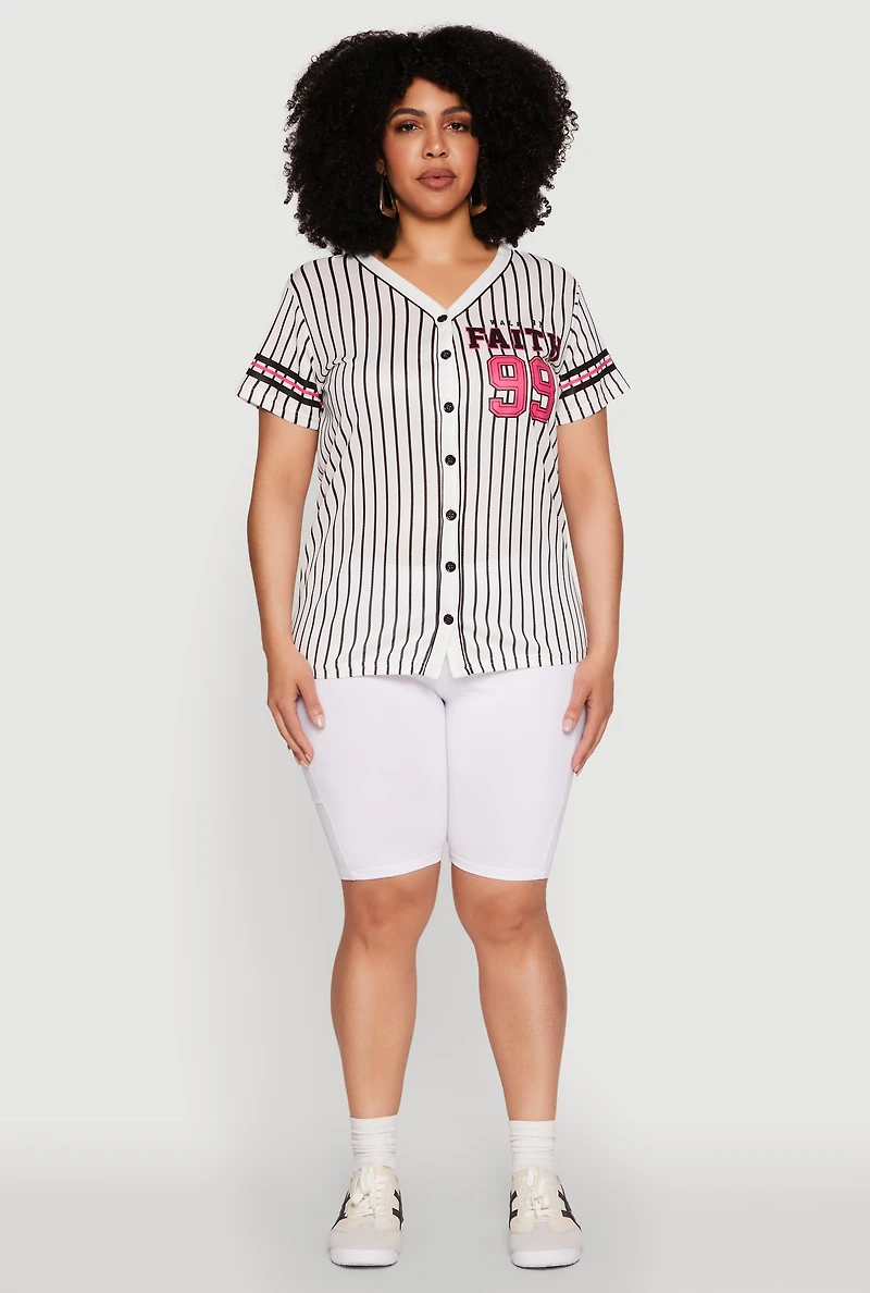 Womens Plus Size Walk By Faith 99 Pinstripe Baseball Jersey, Multi, Size 1X