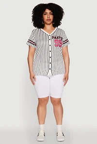 Womens Plus Size Walk By Faith 99 Pinstripe Baseball Jersey, Multi, Size 1X