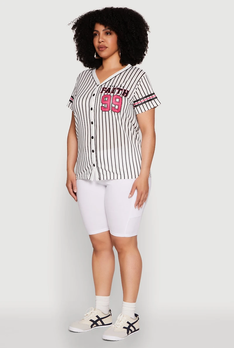 Womens Plus Size Walk By Faith 99 Pinstripe Baseball Jersey, Multi, Size 1X