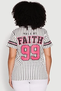 Womens Plus Size Walk By Faith 99 Pinstripe Baseball Jersey, Multi, Size 1X