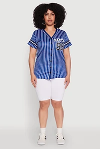 Womens Plus Walk By Faith 99 Pinstripe Baseball Jersey, Blue,