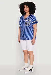 Womens Plus Walk By Faith 99 Pinstripe Baseball Jersey, Blue,