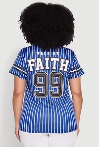 Womens Plus Size Walk By Faith 99 Pinstripe Baseball Jersey, Blue, Size 3X