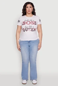 Womens Plus Size Hustle Like A Boss Live Like A Queen Top, White, Size 1X