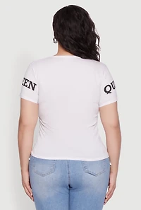 Womens Plus Size Hustle Like A Boss Live Like A Queen Top, White, Size 1X