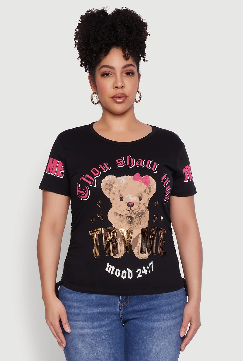Plus Thou Shall Not Try Me Bear Graphic Top