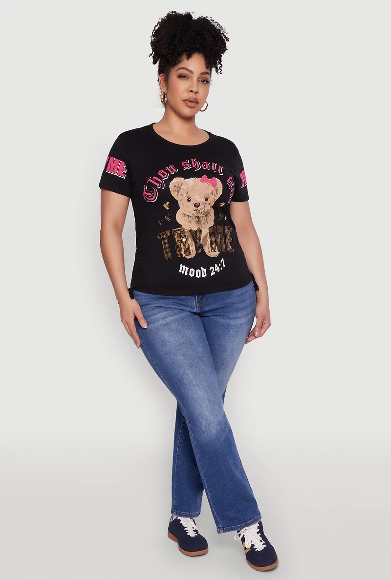 Plus Thou Shall Not Try Me Bear Graphic Top