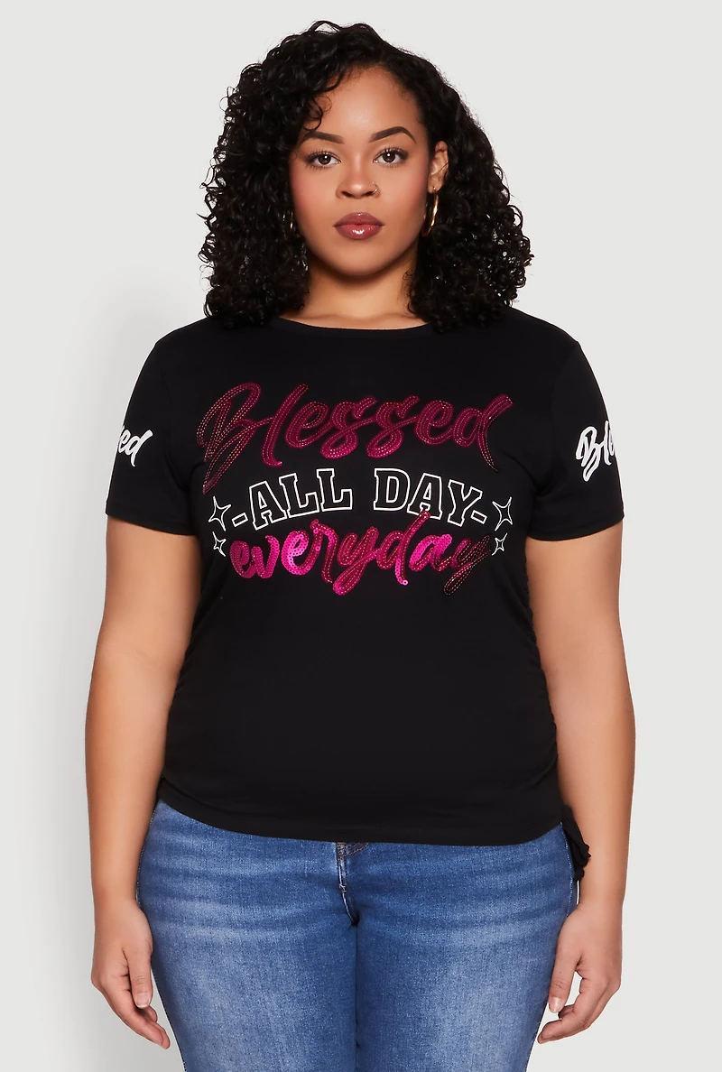 Plus Sequin Blessed Everyday Graphic Tee