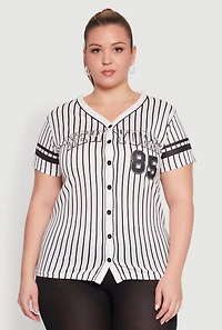 Womens Plus Size Striped New York Print Jersey Mesh Tee, Multi, Size 2X