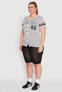 Womens Plus Size Striped New York Print Jersey Mesh Tee, Multi, Size 2X