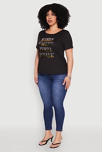 Womens Plus Size Kinda Sweet 3D Foil Graphic Tee, Black, Size 1X