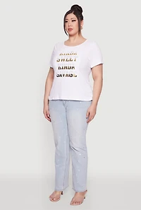 Womens Plus Size Kinda Sweet 3D Foil Graphic Tee, White, Size 1X